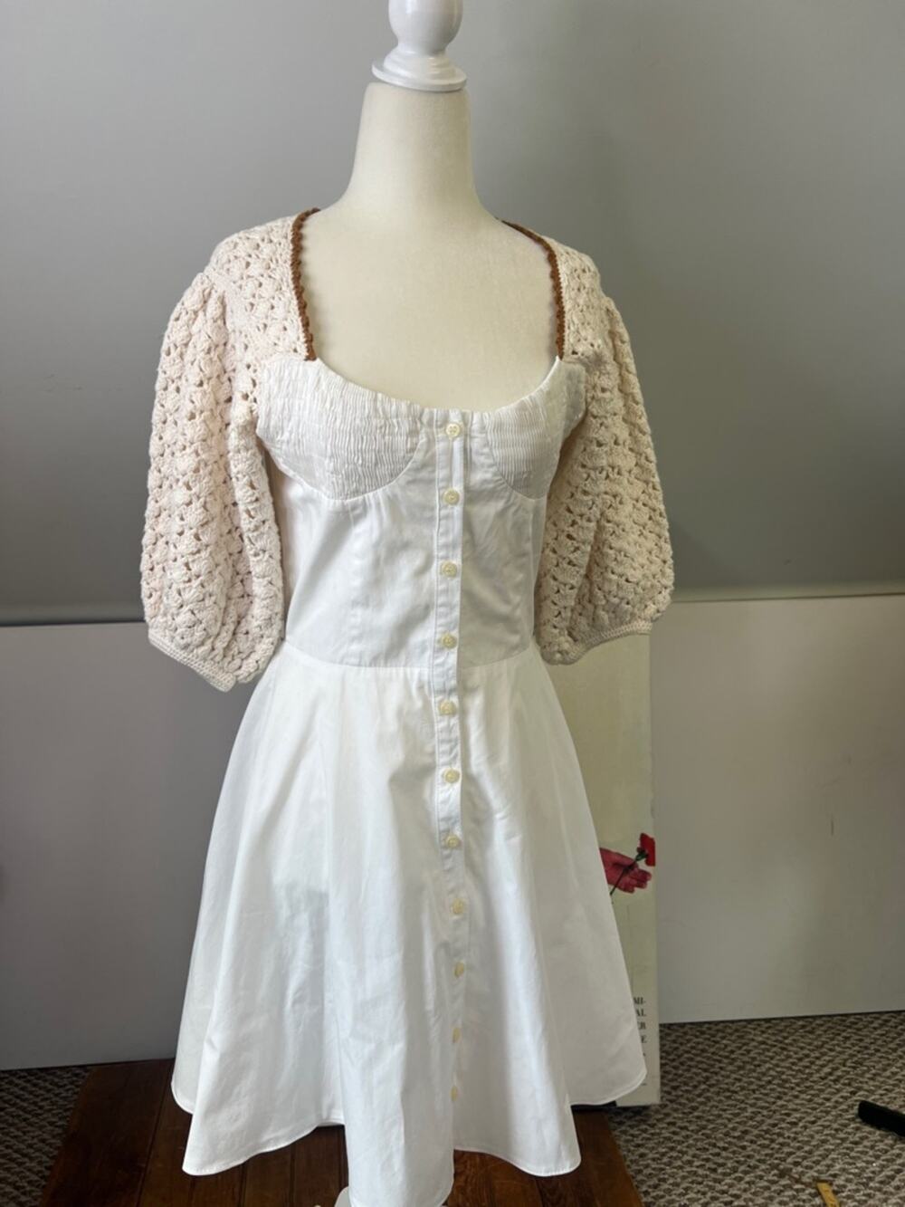 Stella Pardo Paris mini Dress bespoke white cotton fit and flare short sleeves